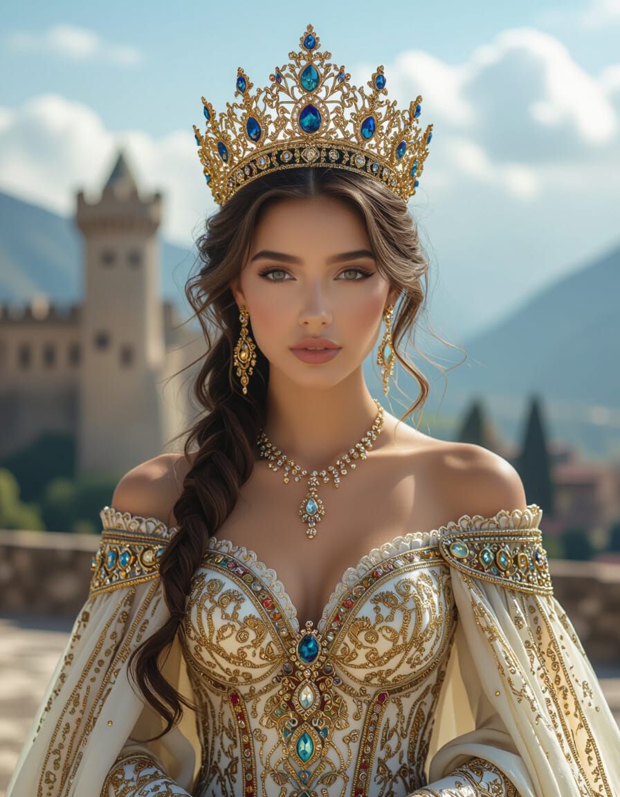 Incan Queen in Fantasy Landscape, Hyperrealistic Art