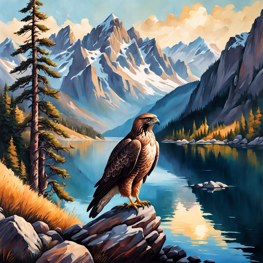 Majestic Hawk in a Golden Hour Landscape