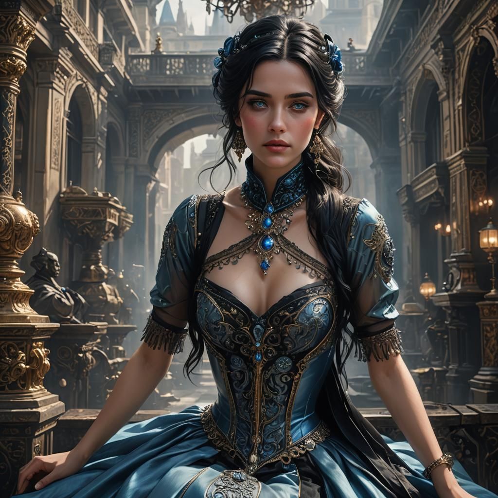 Futuristic Noblewoman with Cyberpunk Elegance