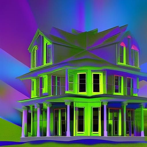 Abstract Home Architecture in Impressionist Style