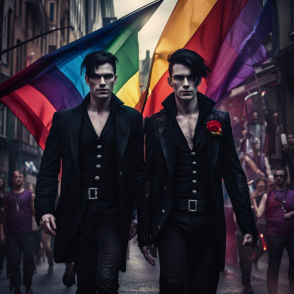 Gothic Vampires at Gay Pride Parade in Noir Style