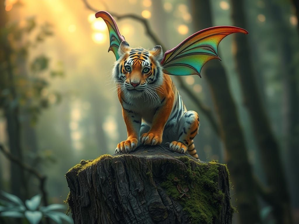 Majestic Fairy Dragon Tiger in a Lush Forest