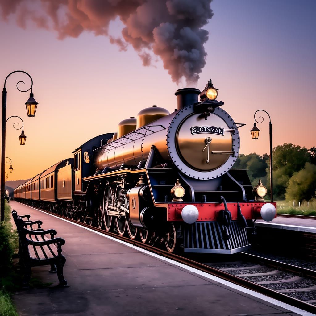 Vintage Scotsman Steam Locomotive Pulls into Quaint Railway ...