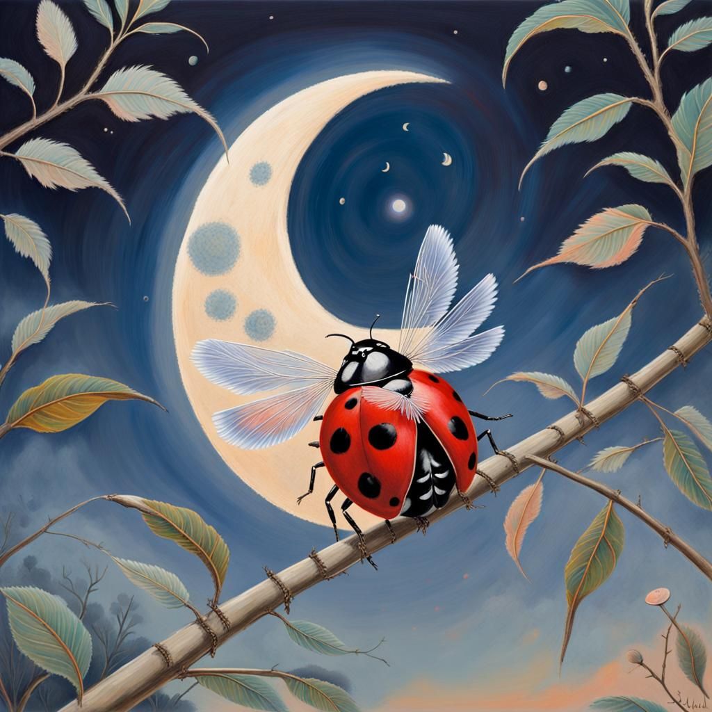 Surreal African Japanese Ladybug in Pastel Oil Paint