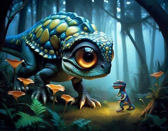 Miniature T-Rex in Surreal Dreamcore Landscape