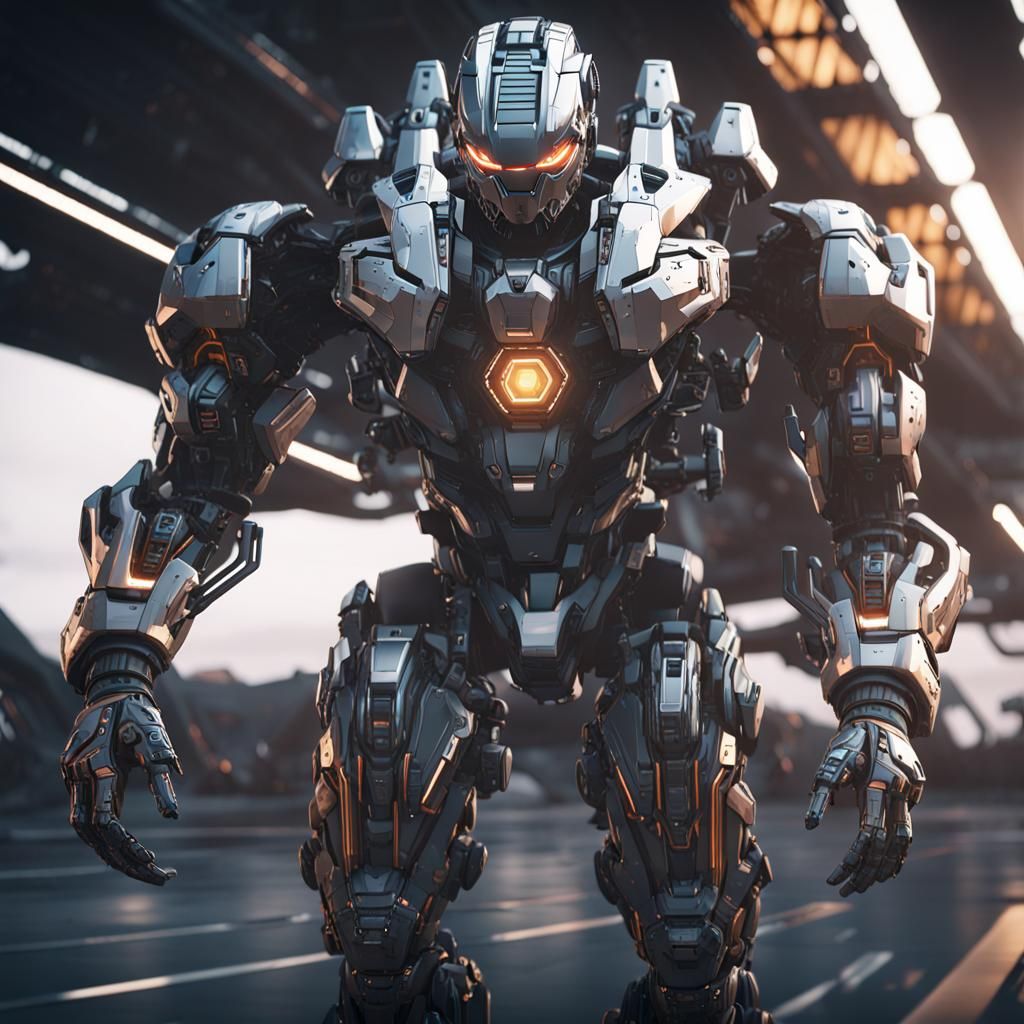 Man Driving Mech Suit in Sci-Fi Style