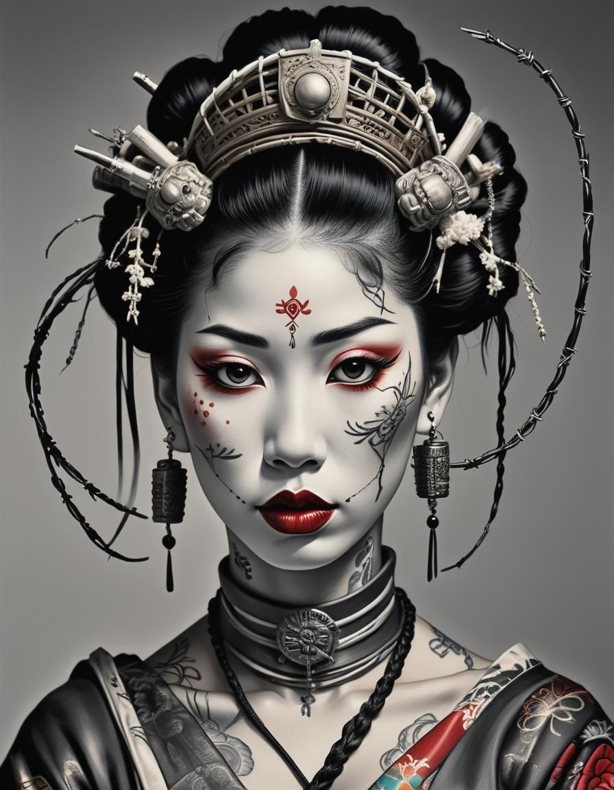 Latina Geisha with Barbed Wire Crown