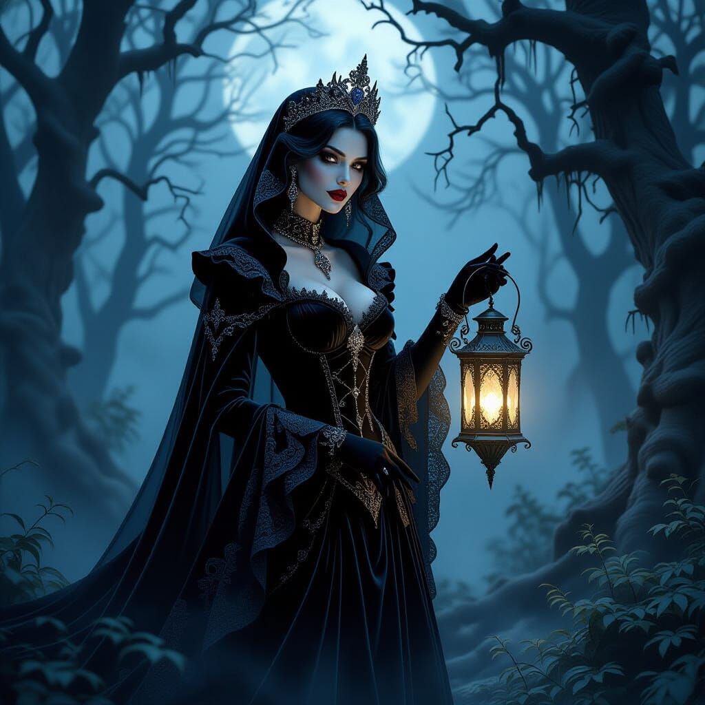 Vampire Duchess in Forest, Dark Fantasy Style
