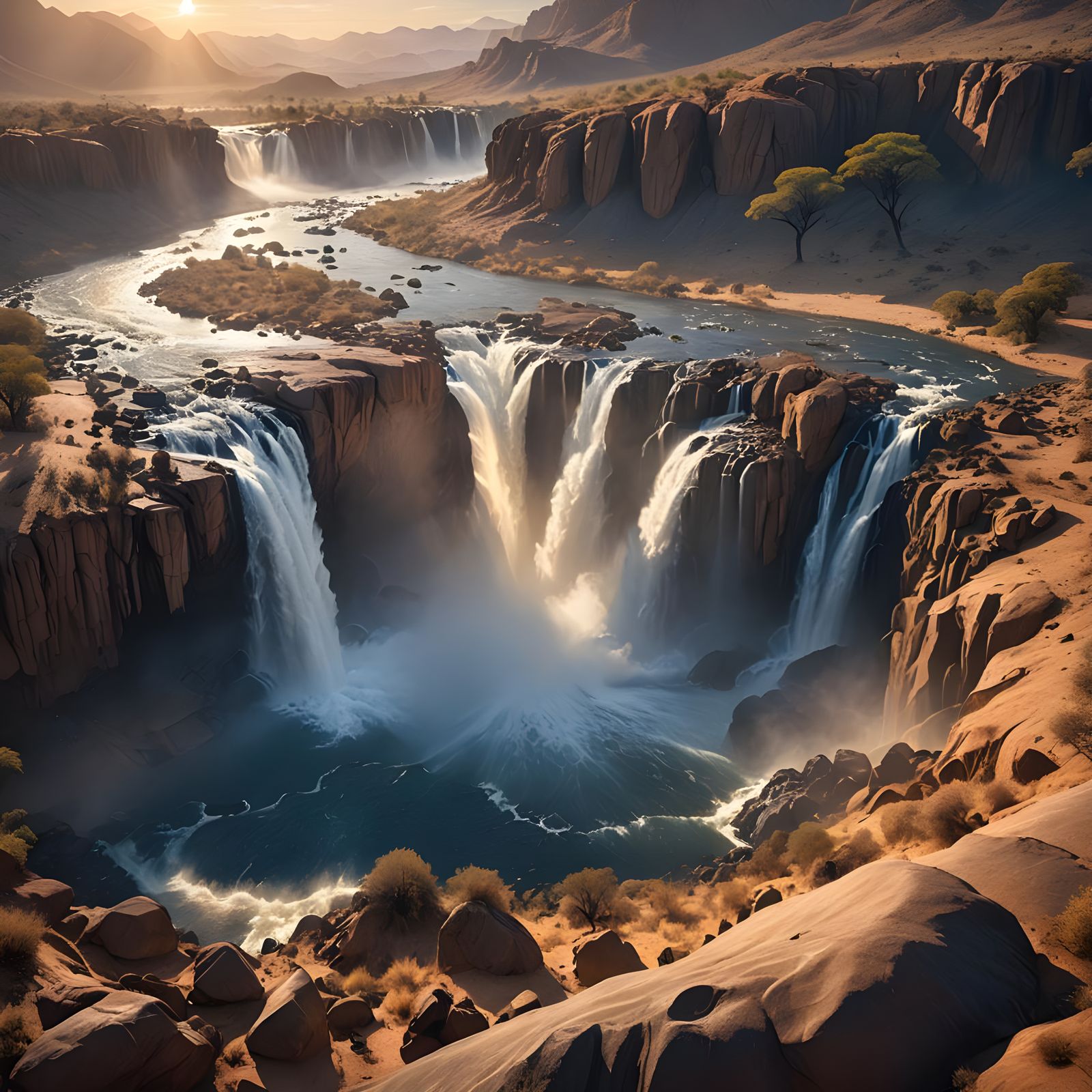 Fantastical Detailed Painting of Epupa Falls, Namibia