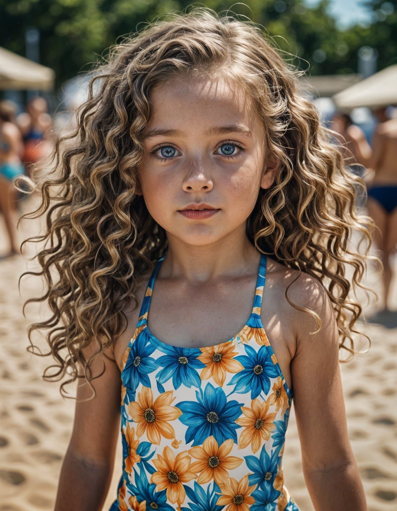 Adorable Little Girl in Swimsuit with Bokeh Background