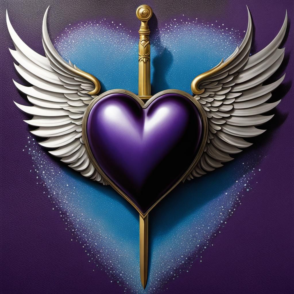 Winged Heart Pierced by Sword, Surreal Airbrush Art