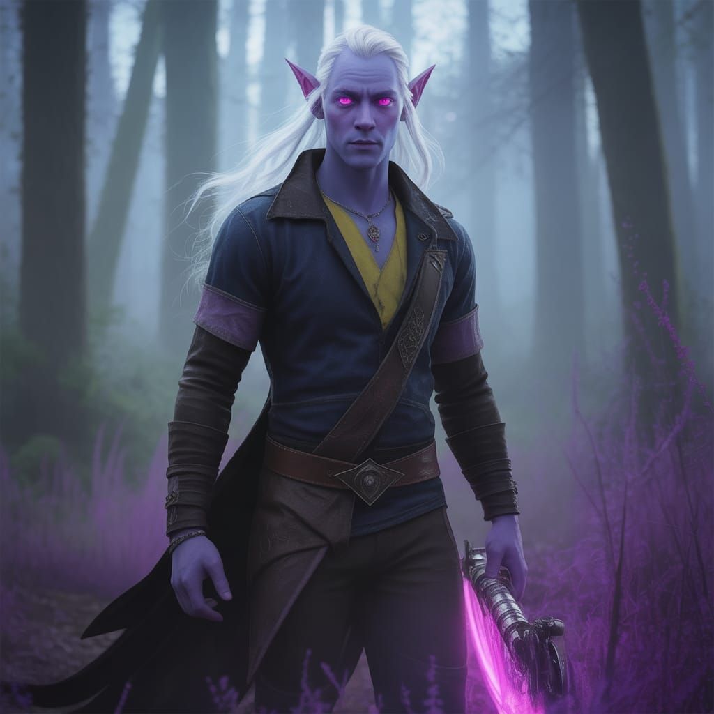 Ethereal Drow Elf in Misty Fantasy Landscape