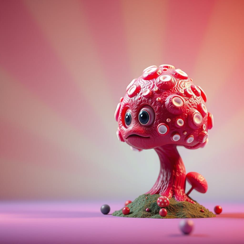 Sentient Mushroom Contemplates Existence: 3D Digital Art