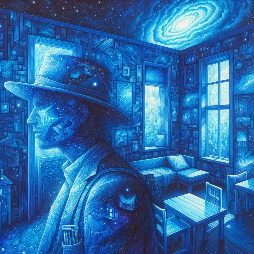 Blue Astral Cosmic World: Holographic Illustration