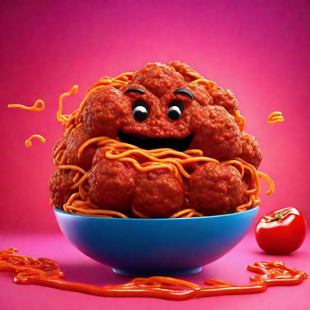 Meatball Warriors in Tomato Sauce: A Pixar-Style Scene
