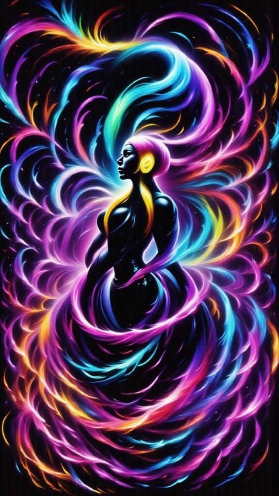 Cute Raver Woman with Neon Hair in Disney Style