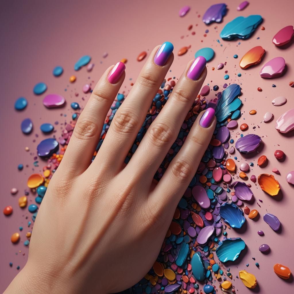 Hand with Colorful Nails: Digital Matte Painting