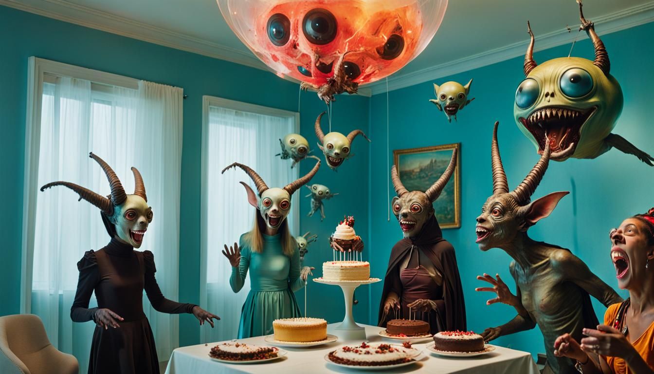 Surreal Demons and Alien Women in Modern Room