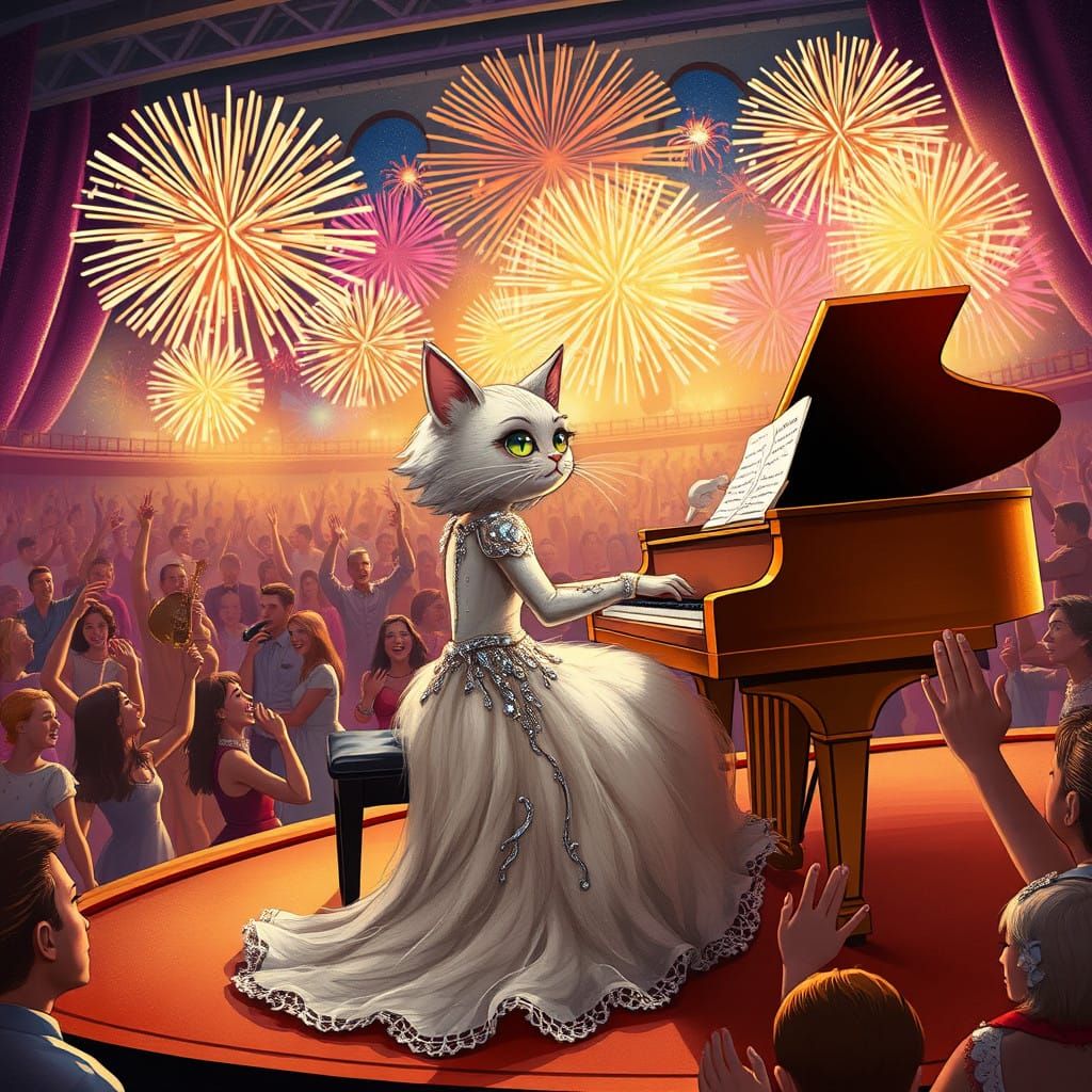 Elegant Chibi Cat Boy Charms Concert Crowd