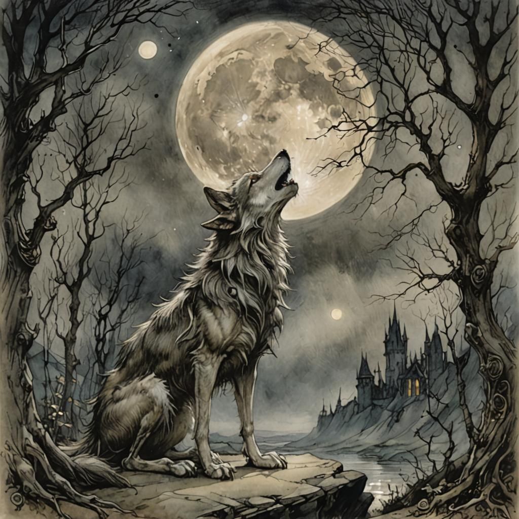 Wolf Howling at the Moon