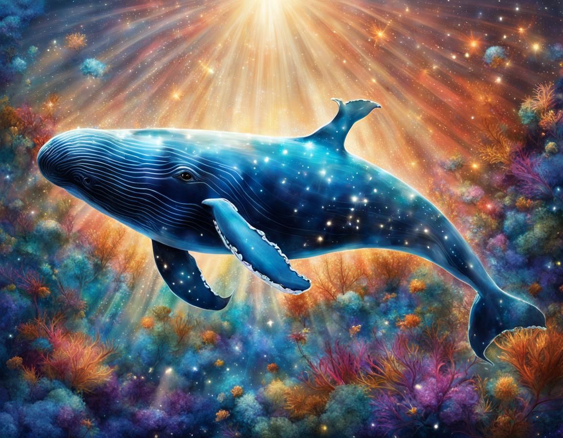 Cosmic Whale in Frosted Glass, Digital Fantasy Art