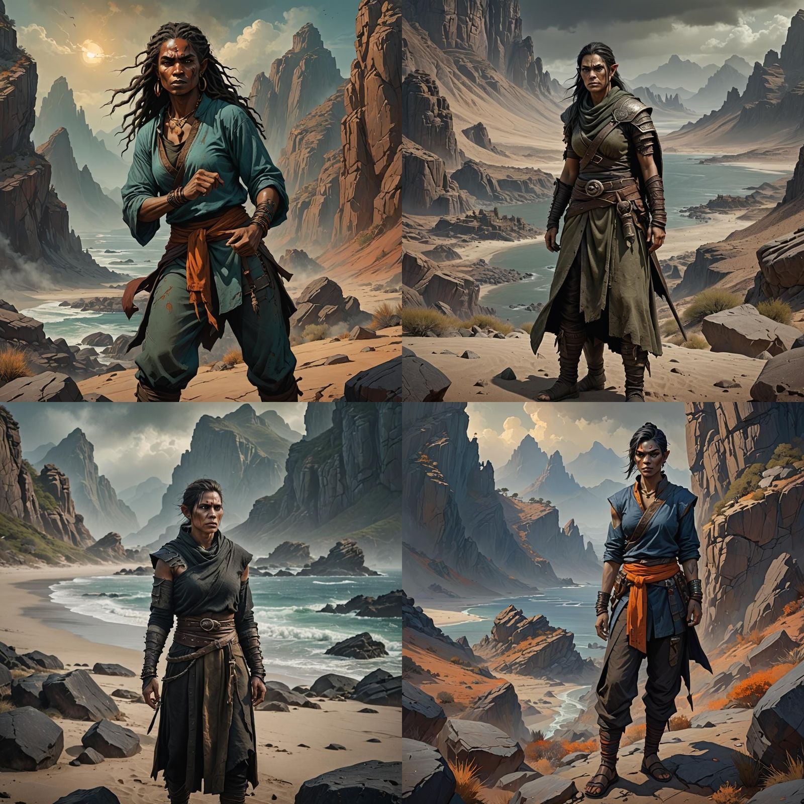 Gloomy Half-Orc Monk on Desert Island, Detailed Matte Painti...