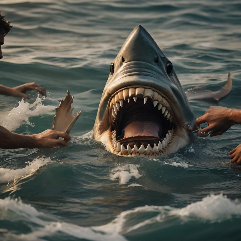 Sculptor in Shark Jaws: A Cinematic Scene
