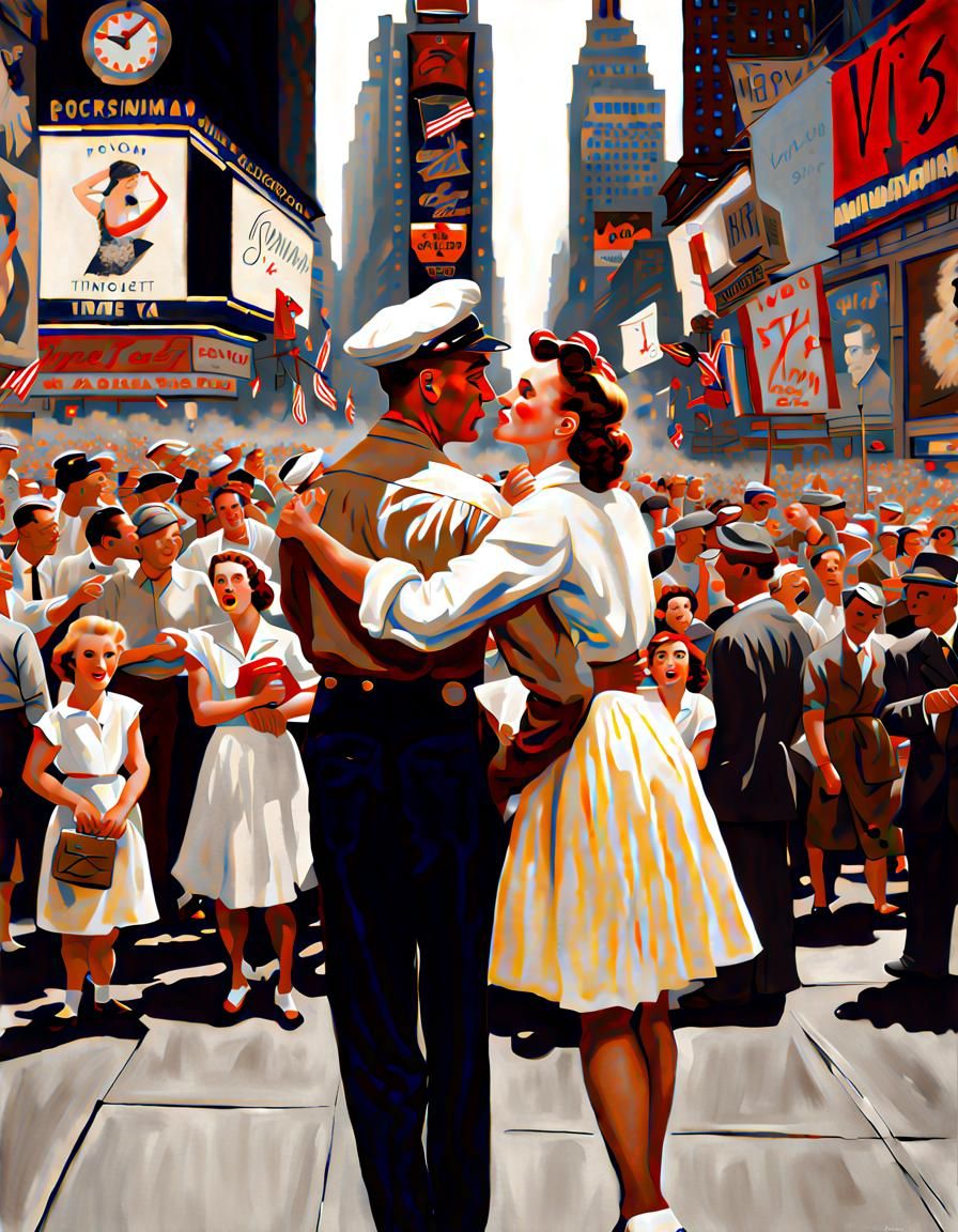 Times Square Kiss Reimagined in Americana Style