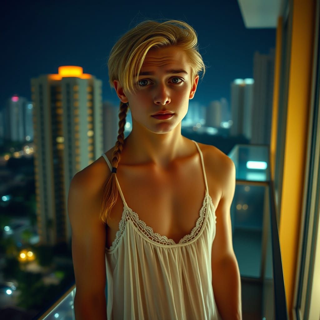 Ethereal Young Man on Tropical Balcony