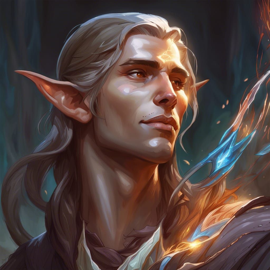 Half-Elf Sorcerer Portrait with Flowing Magic