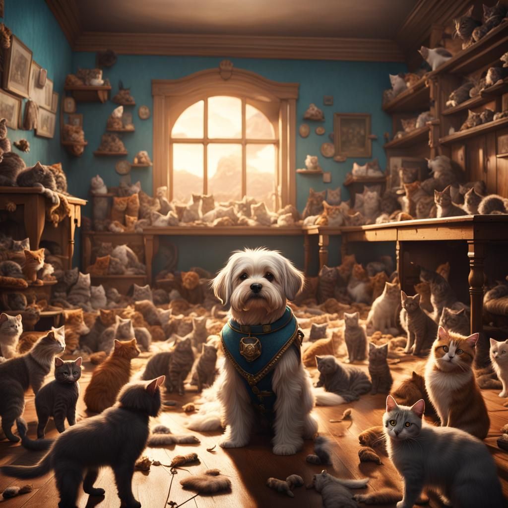 Dog Among Cats: Detailed Matte Painting