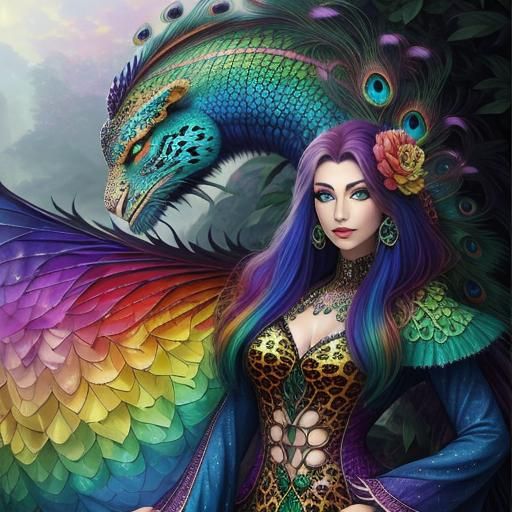 Fantasy Woman with Dragon Scales in Ethereal Style