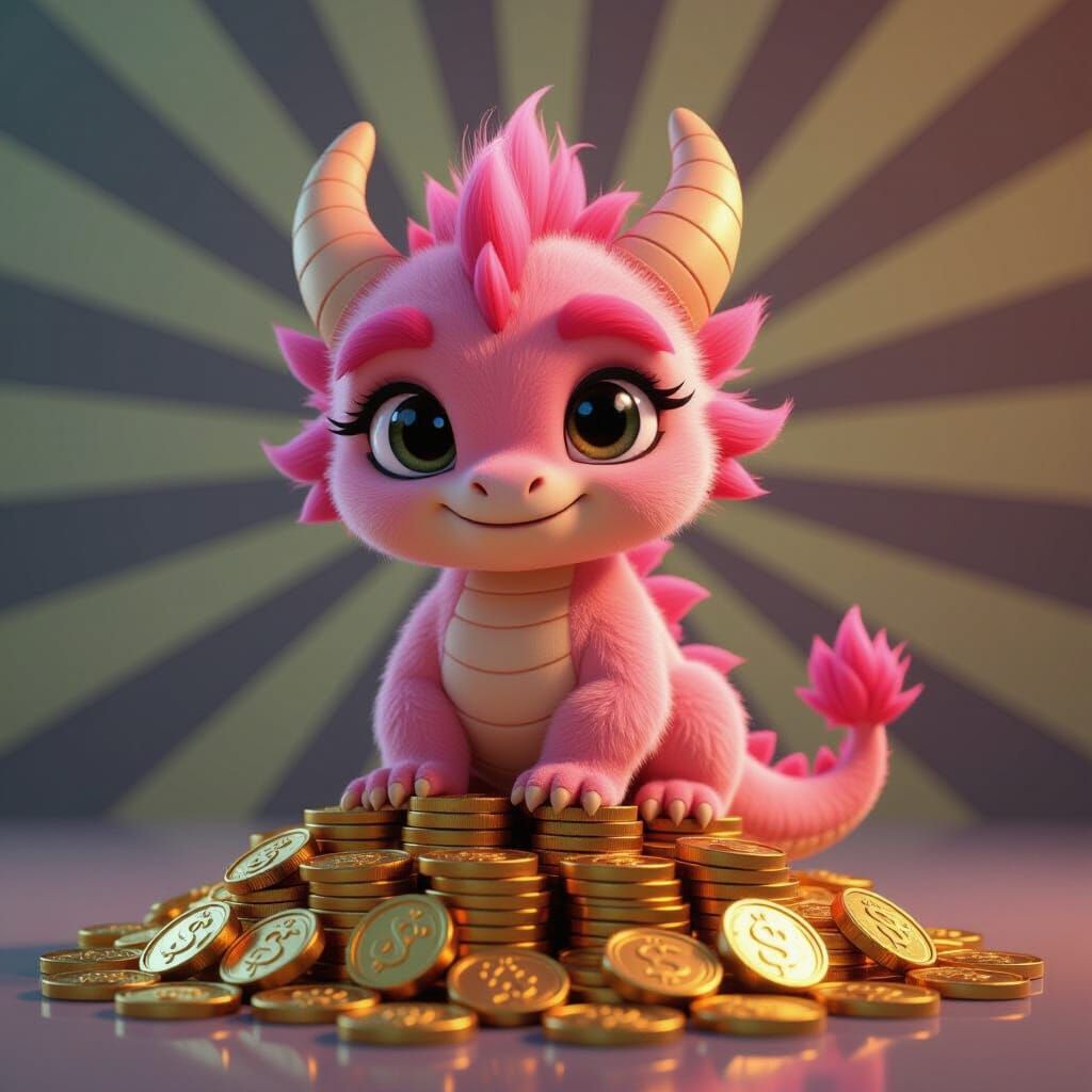 Cute Fluffy Pink Dragon in Pixar Style