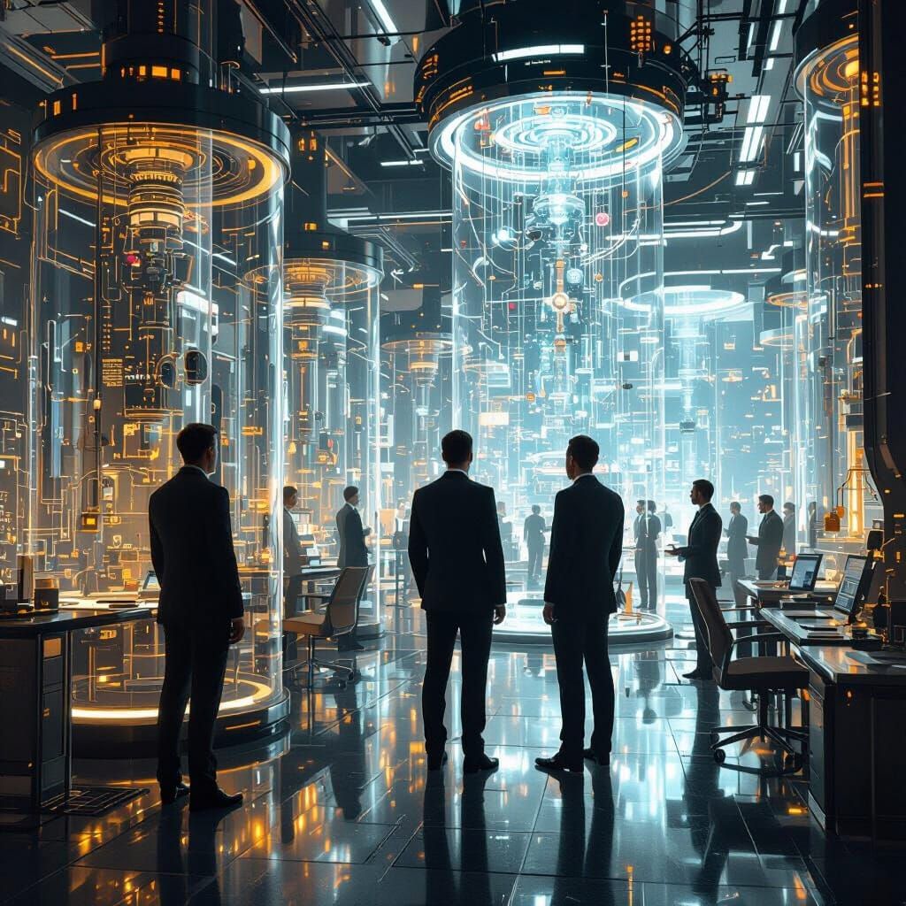 Futuristic Men in High-Tech Biomechanical World