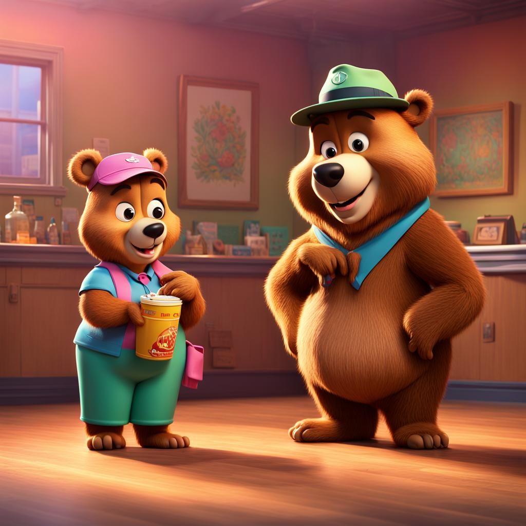 Yogi and Cindy Bear at Wendy's: 3D Digital Art