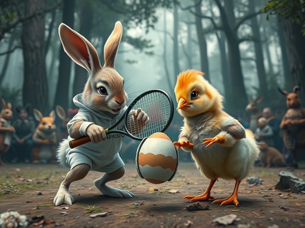 Bunny and Chick Tennis Match in Forest Arena