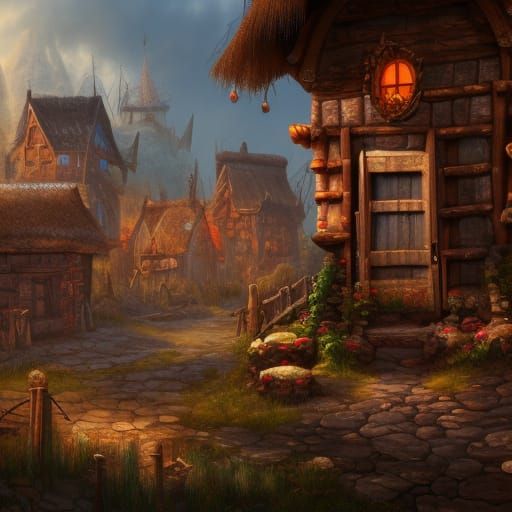 Skull-Adorned Village in Detailed Fantasy Art