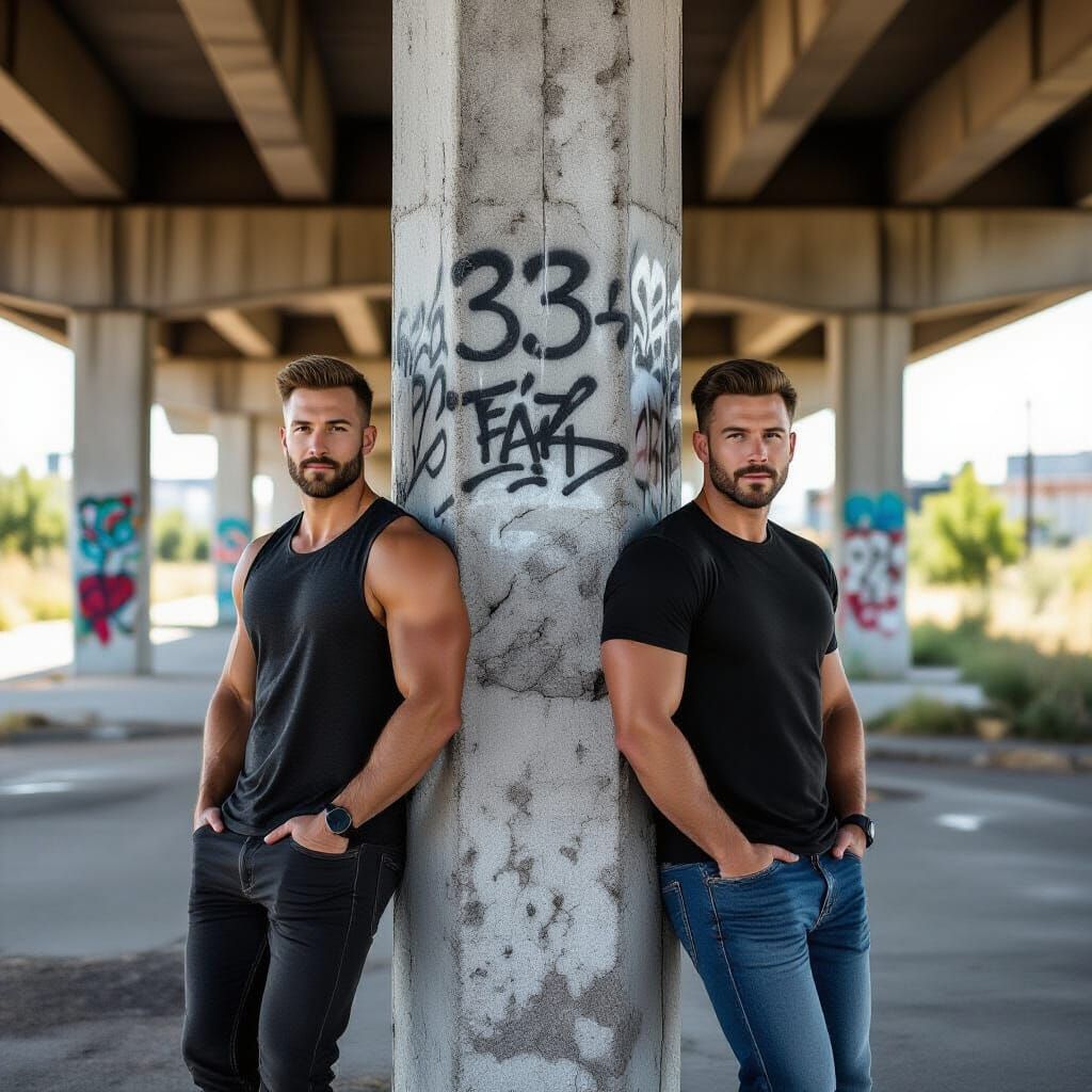 Athletic Men in Urban Setting Under Overpass