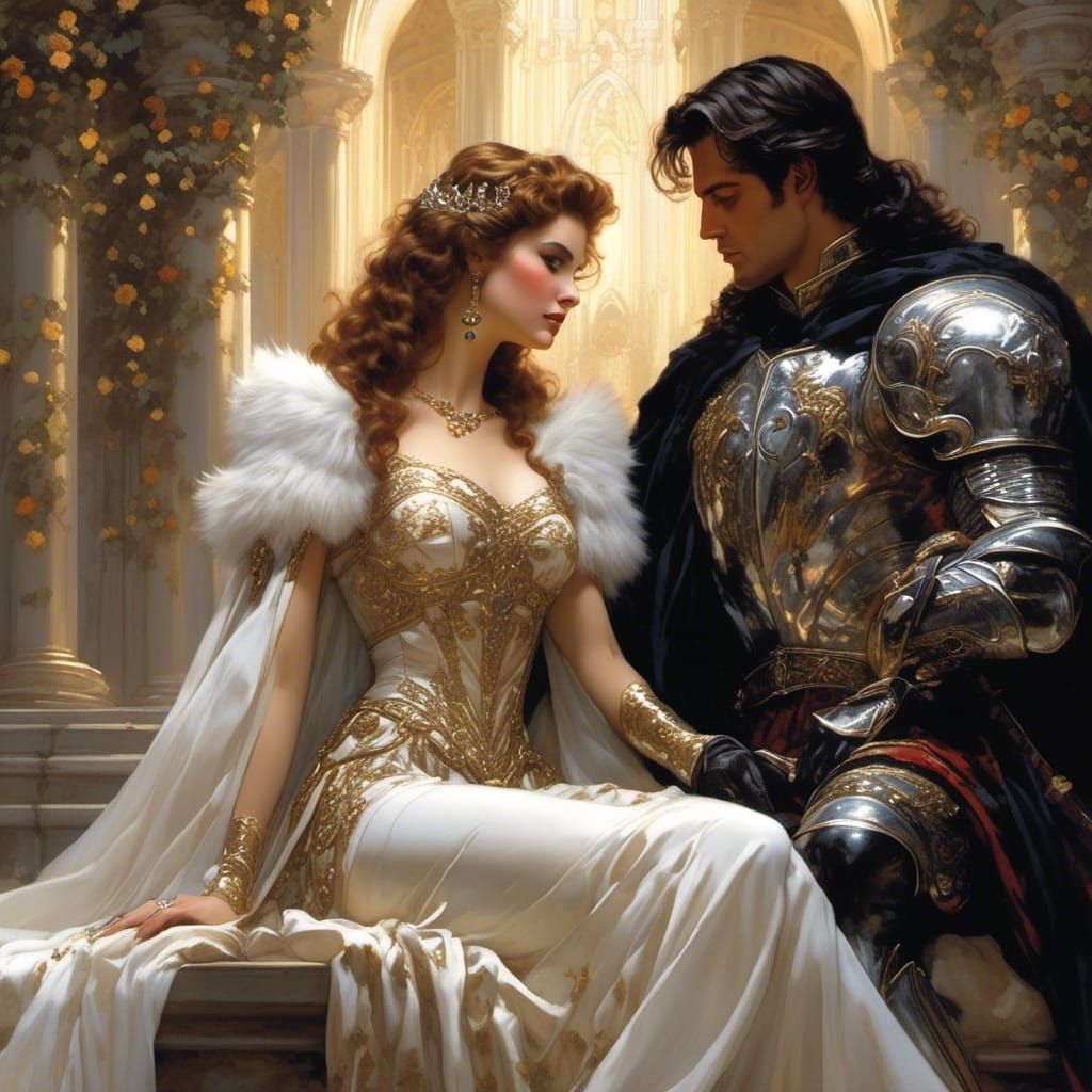 Romantic Knight and Lady Illustration in Comic Book Style