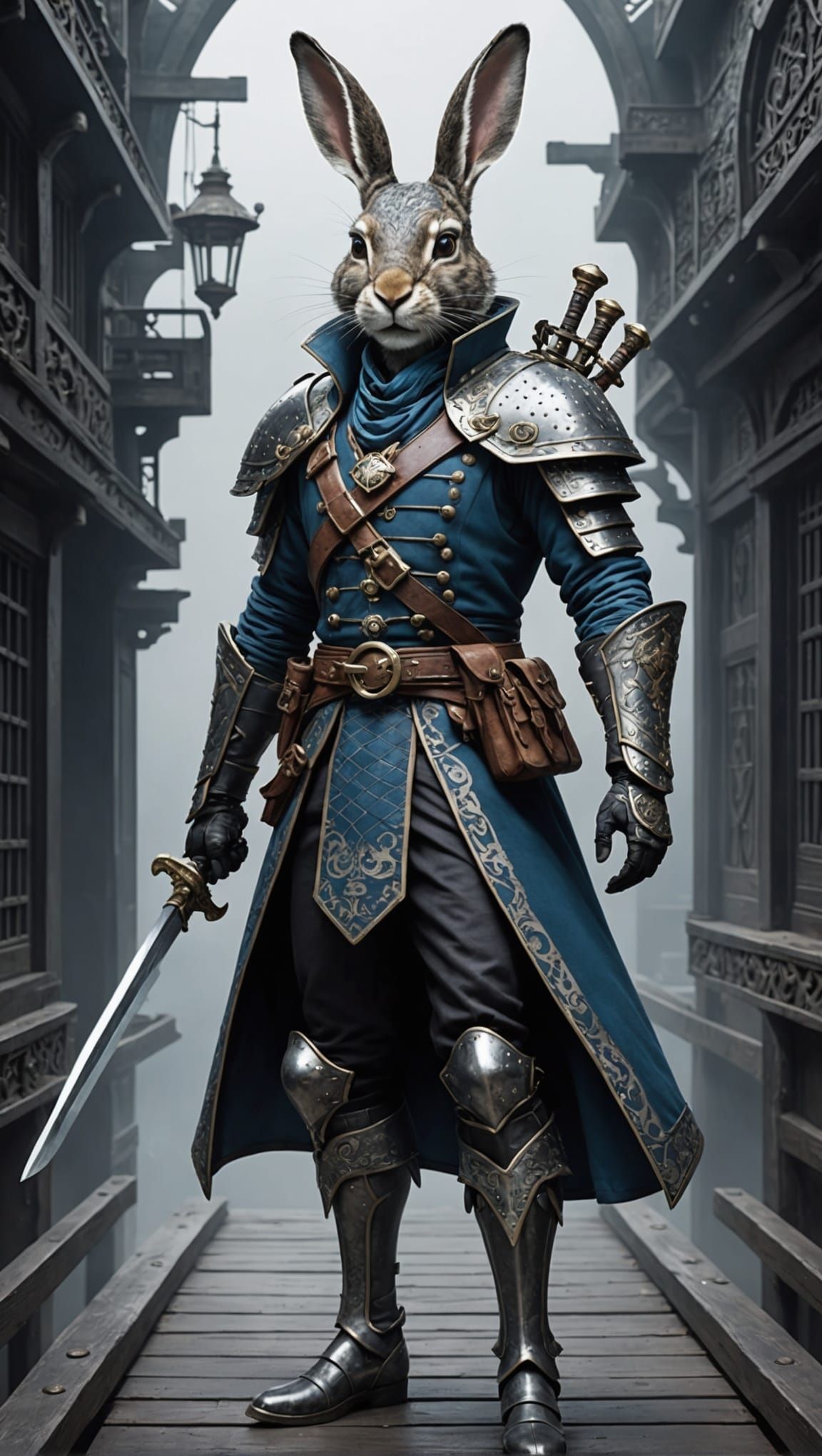 Hare Swashbuckler on Spaceship Bridge in Art Nouveau Style