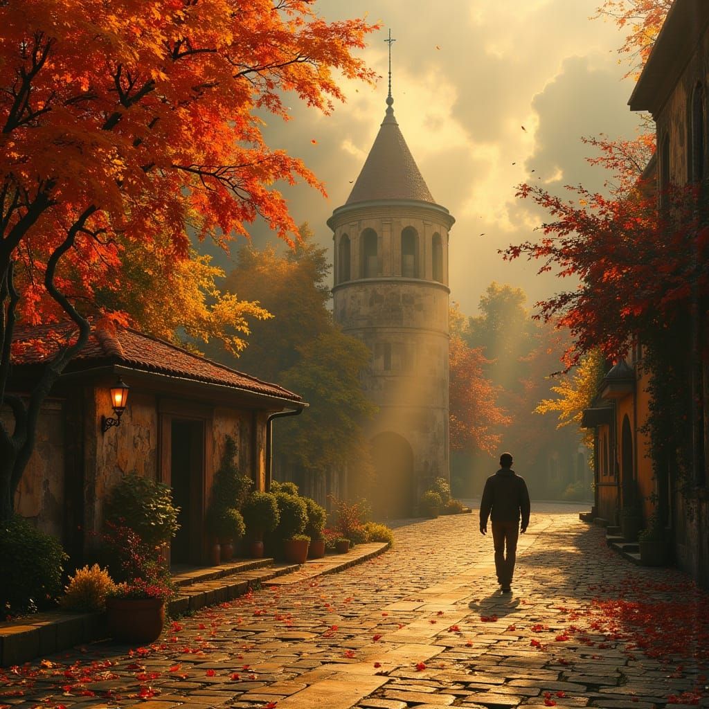 Autumn in Karlovy Vary: Dark Oil Painting