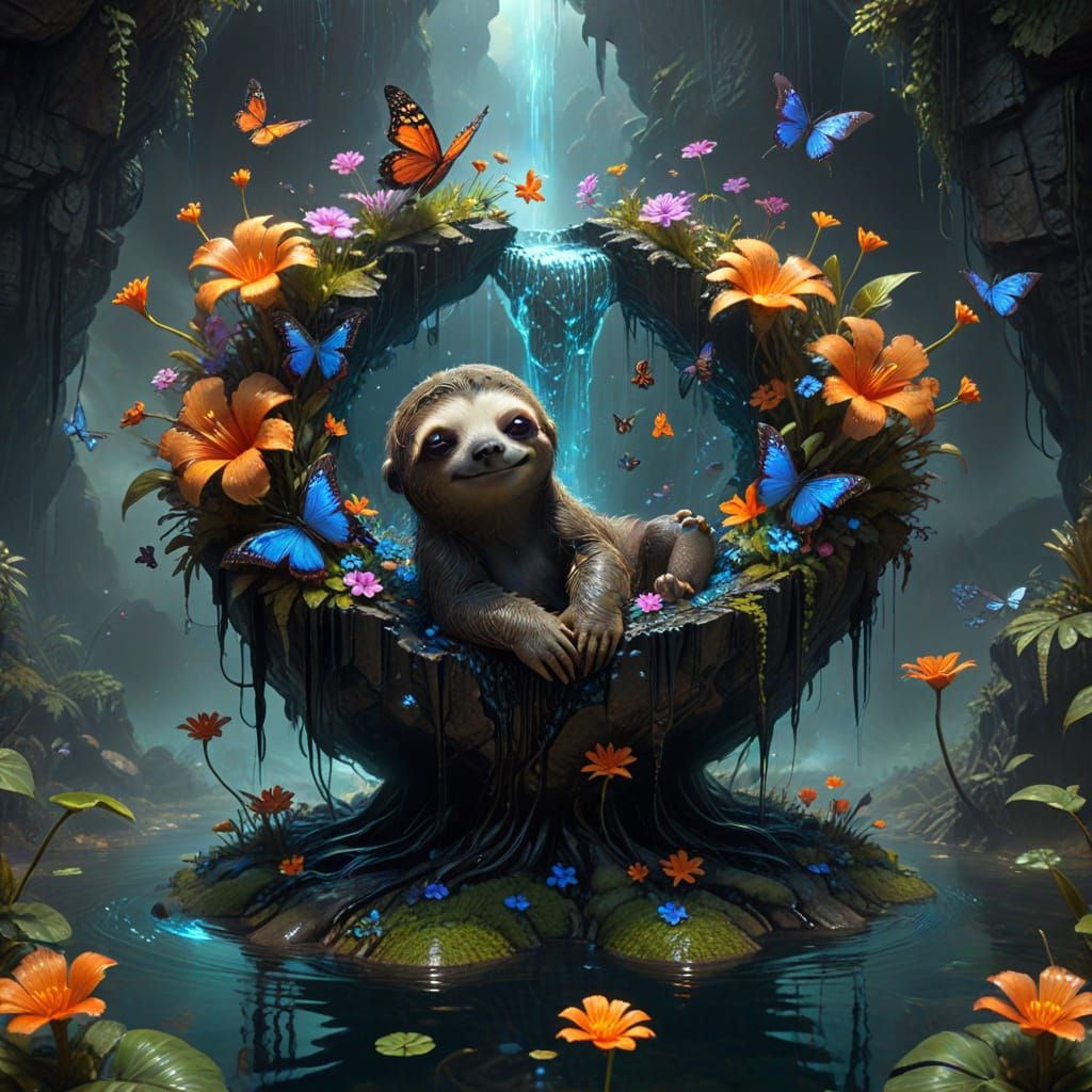 Surreal Biomechanical Island Blooms with Radiant Life