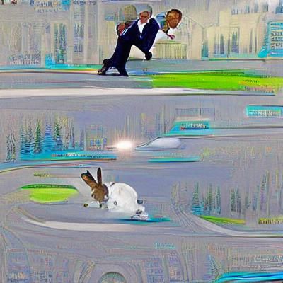 Cartoon Rabbit Chasing Public Figure in Digital Art