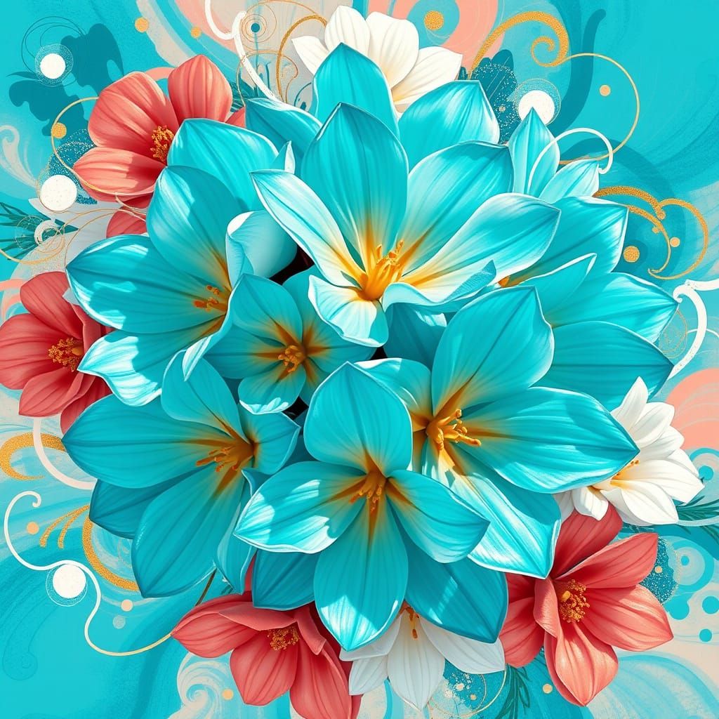 Joyful Turquoise Bouquet with Coral and Gold Accents