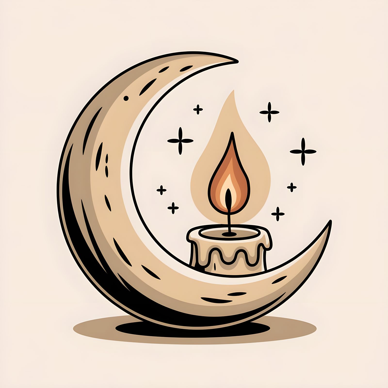 Meditative Crescent Moon and Candle Illustration