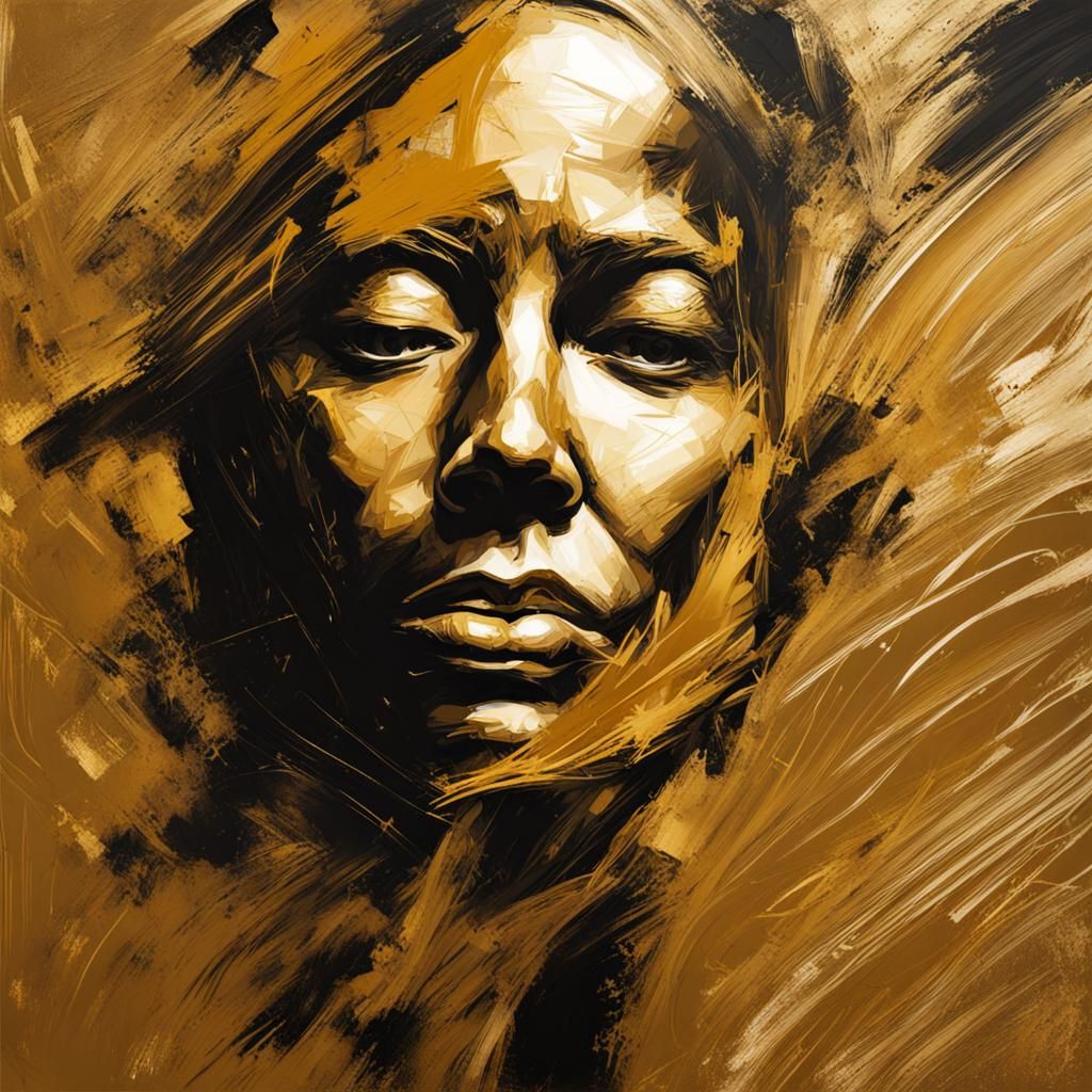 Golden Abstract Expressionism Portrait.