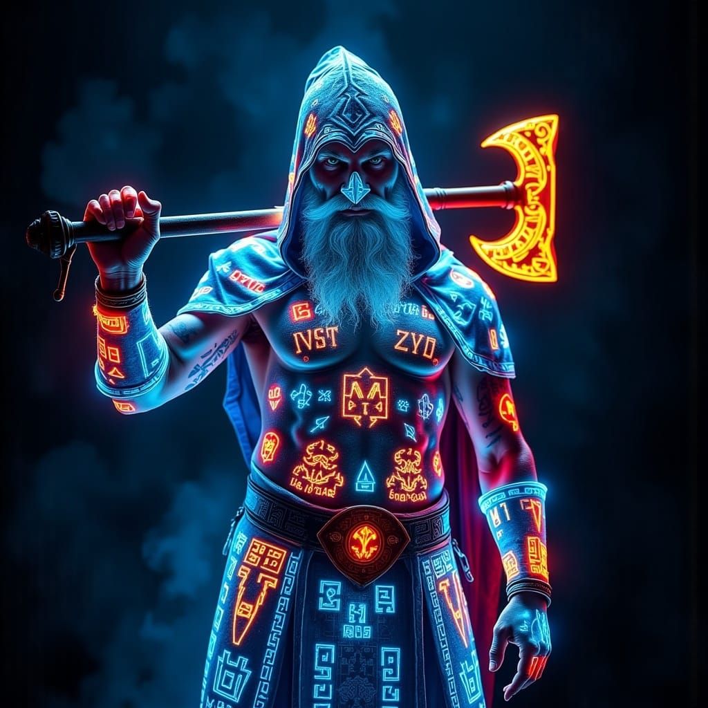 Celtic Warrior with Glowing Runes and Energy Axe