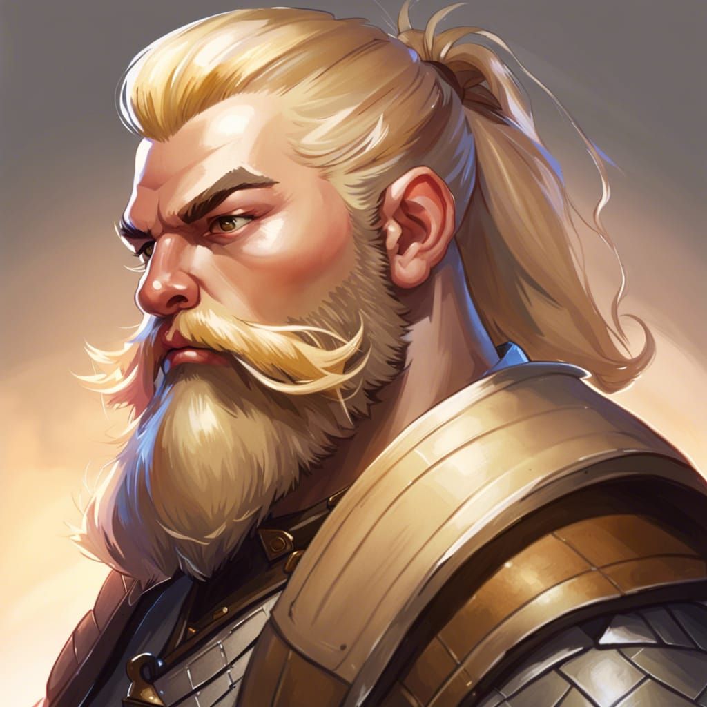 Dwarf Fighter Portrait with Blonde Hair, Digital Art