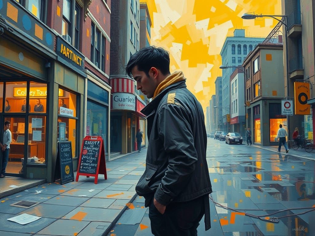 Lost in the Urban Abyss, Neo-Expressionist Oil Painting