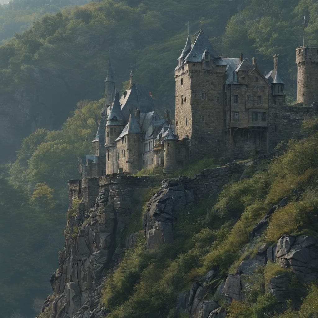 Majestic Castle on Hillside in Wyeth Style